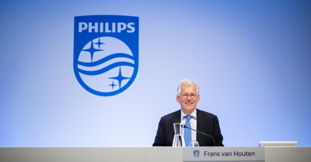 Philips CEO Frans van Houten in het Philips hoofdkantoor tijdens de aandeelhoudersvergadering. 
