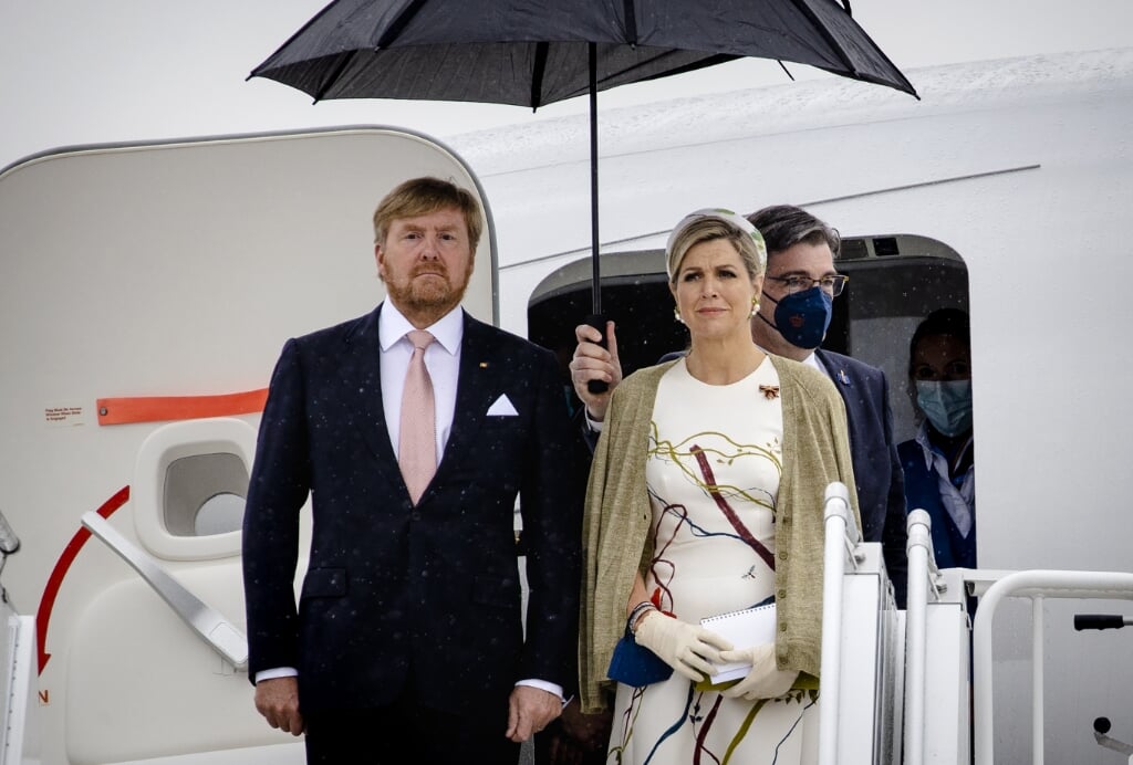 Het koningspaar kwam vanmorgen aan op Flughafen Berlin-Brandenburg.