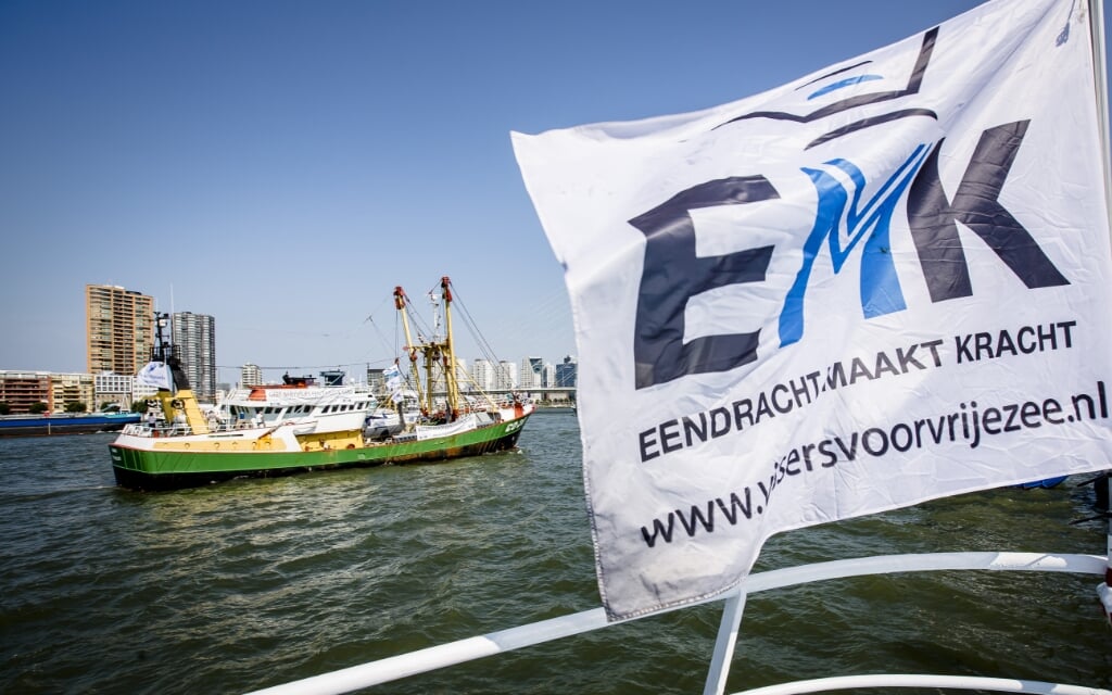 Vissers voerden zaterdag actie op de Kop van Zuid in Rotterdam. 