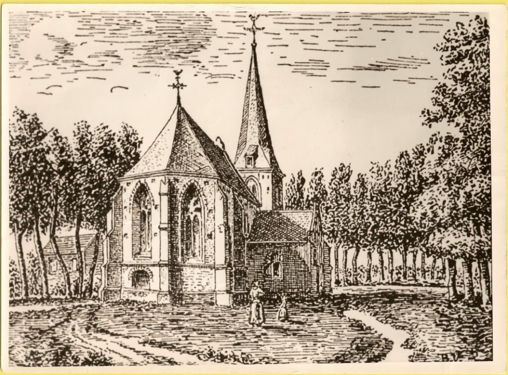 Hervormde Kerk aan het begin van de zeventiende eeuw naar een kopergravure van Hendrik Spilman naar Jan de Beijer.