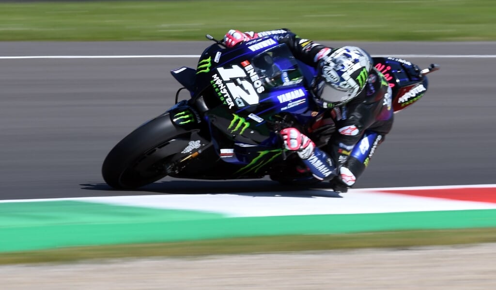 2021-05-28 08:35:52 epa09233663 Spanish Moto GP rider Maverick Vinales of Monster Energy Yamaha MotoGP team in action during the free practice session of the Motorcycling Grand Prix of Italy at the Mugello circuit in Scarperia, central Italy, 28 May 2021.  EPA/CLAUDIO GIOVANNINI