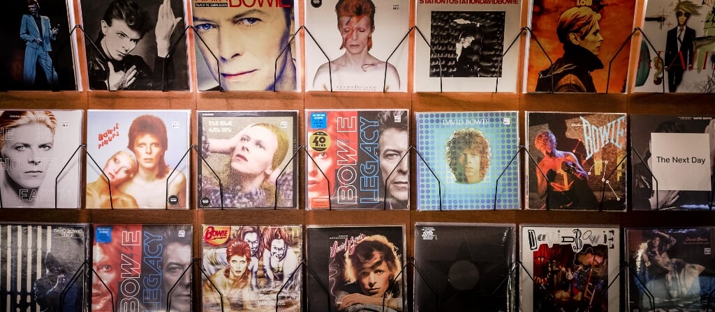 2017-01-06 13:42:16 LEIDEN - Platen van David Bowie in platenzaak Plato in Leiden in de week dat David Bowie 70 jaar zou zijn geworden. De zanger overleed vorig jaar op 10 januari aan kanker. ANP KIPPA REMKO DE WAAL