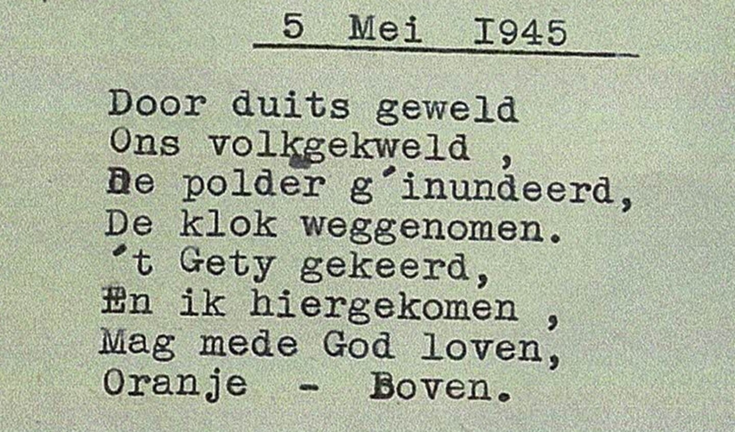 Het gedicht, met tikfouten in de brief, dat Leen Dekker maakte voor de kerkklok.