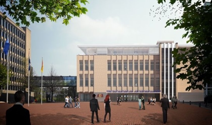 Artist impression van de nieuwe entree van het Provinciehuis.