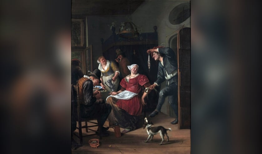 De erotische haring in 'Het minneaanbod' door Jan Steen (1660-1670).