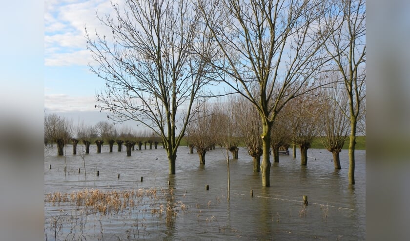 Archieffoto van hoog water bij de Lek.