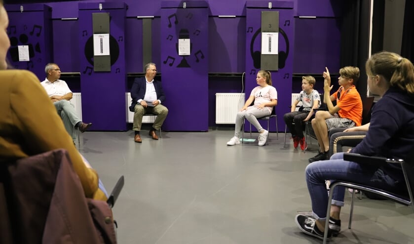 Wethouder en burgemeester in gesprek met een afvaardiging van de kinderraad.