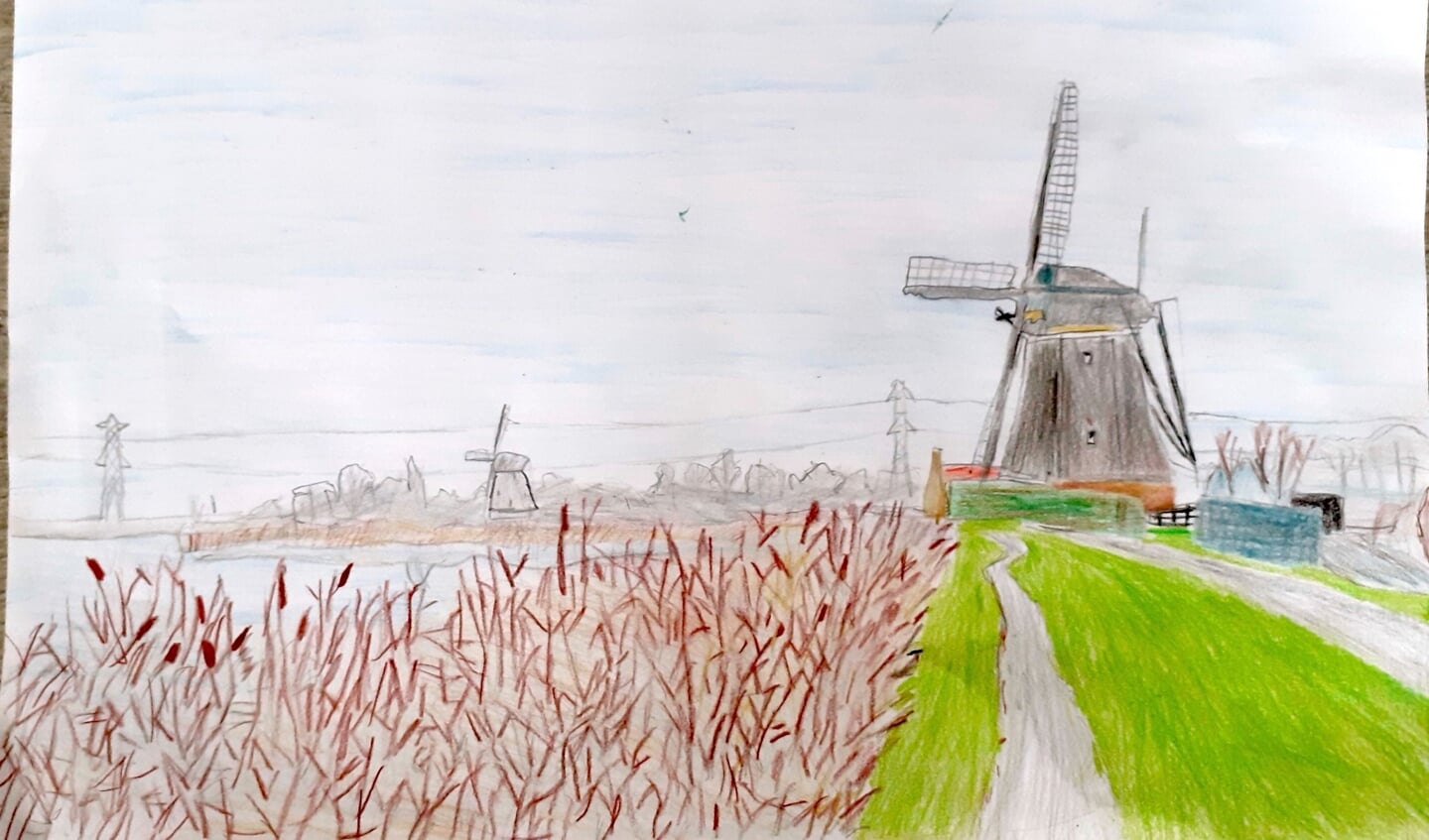 Diederik van Woudenberg maakte deze tekening van de Rotte met de Bovenmolen in het kader van het driehonderdjarig bestaan.
