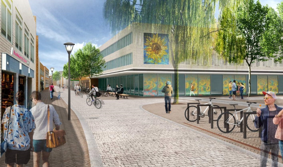 Een impressie van de Rechterstraat zoals die er volgens ontwerpbureau MTD in de toekomst uit zou kunnen zien.