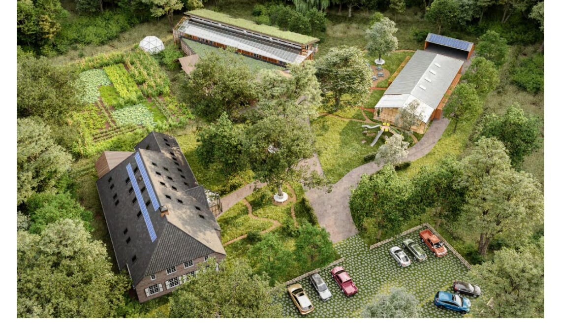 <p>Een impressie van hoe 'Plaetse Zuid' eruit kan komen te zien, met links de Van Coothhoeve, midden achter het bezoekerscentrum en rechts de veldschuur. In de tekening is overigens geen rekening gehouden met de plannen van JOOST, iets waarover maandag ook discussie ontstond.</p>