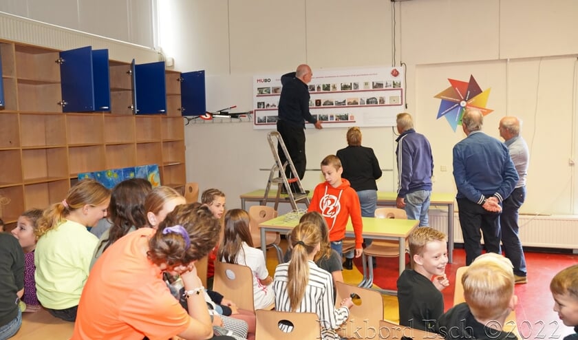 Museum Boxtel (MUBO) en Heemkundekring de Kleine Meierij bieden canonbord aan Essche basisschool Sint Willibrordus aan.