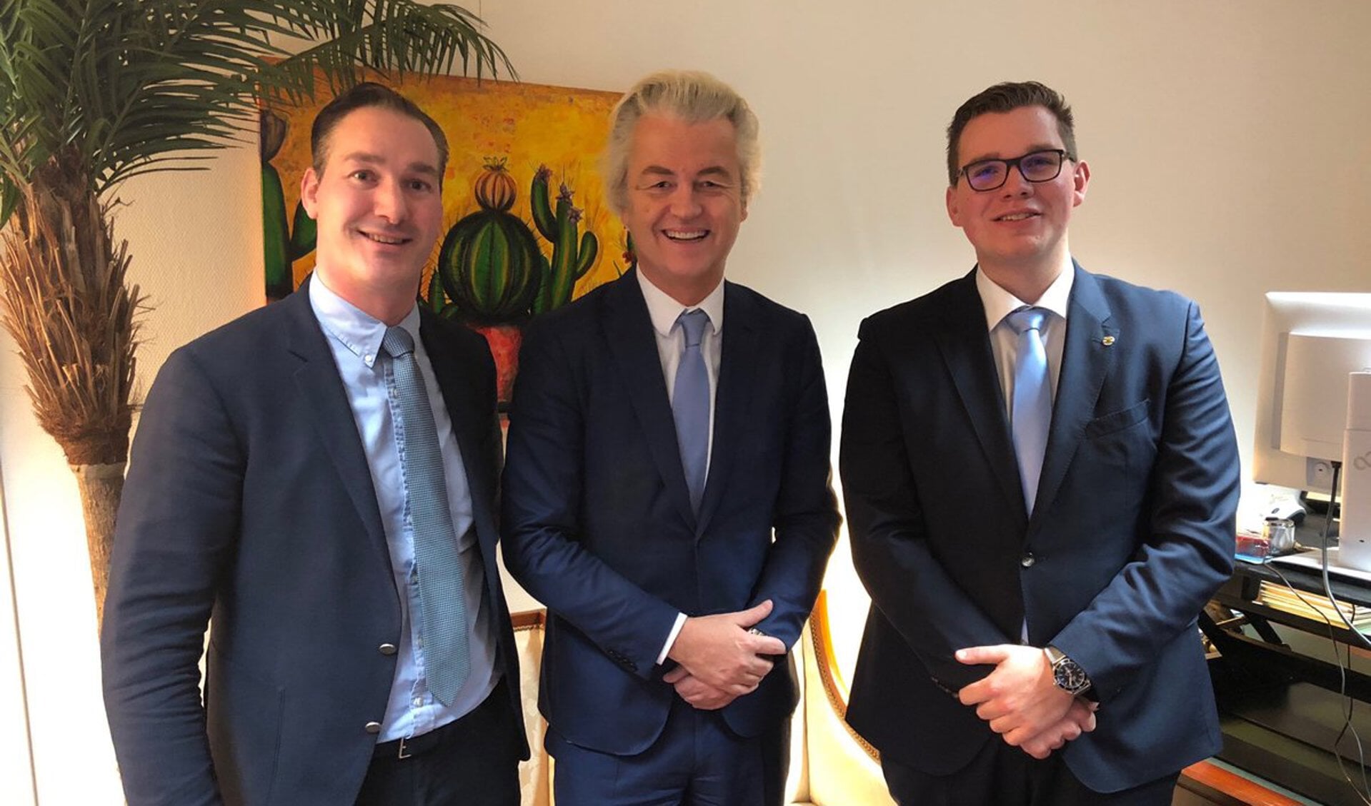 Vincent Bosch (rechts) samen met Geert Wilders en de lijsttrekker in Terneuzen. 