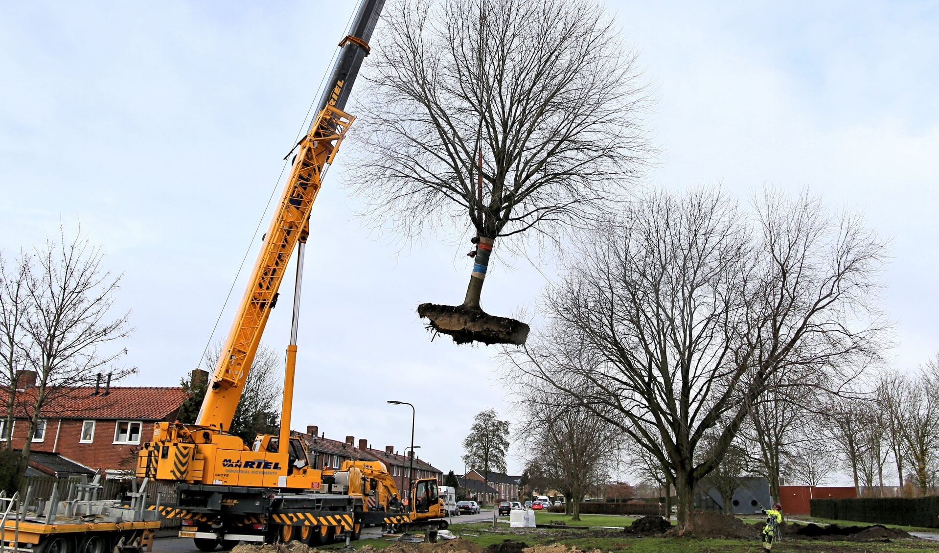 Er is al een boom verplaatst voor de nieuwe kerk, maar de bouw loopt vertraging op (Foto Rien Burgers).