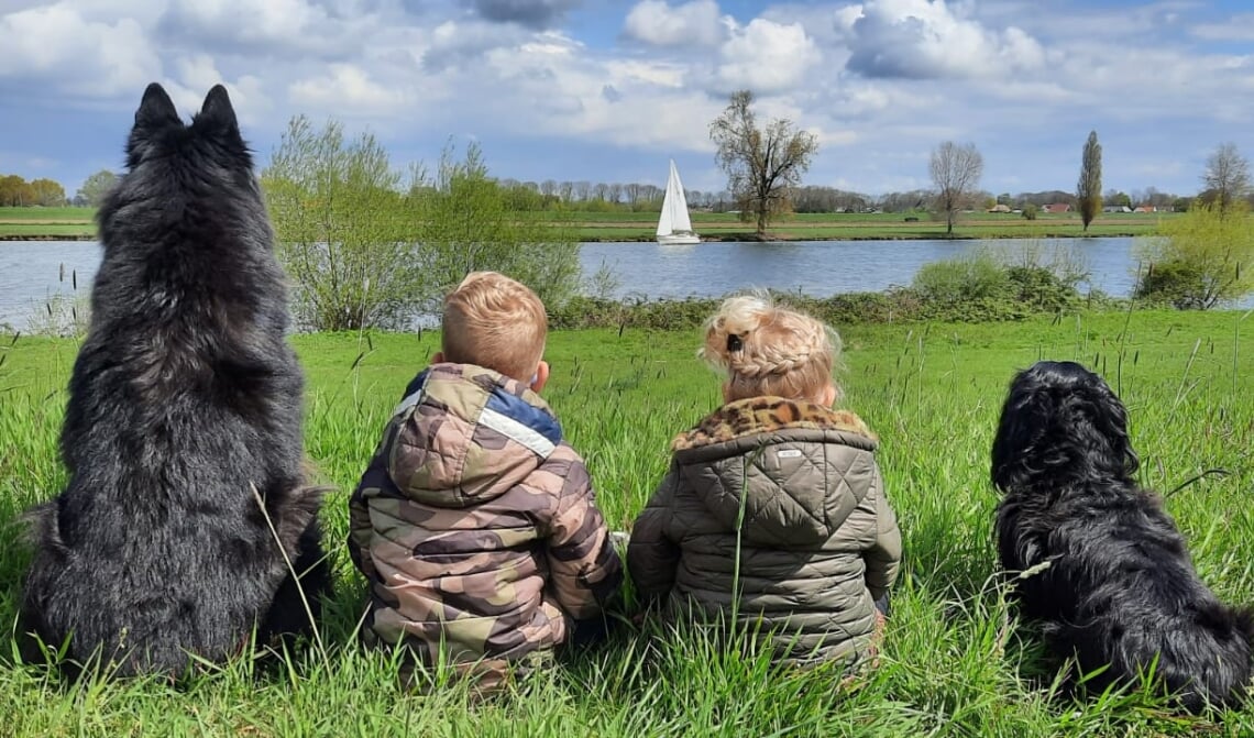 <p>Onze 2 kleinkinderen Luca en Elin vieren gewoon vakantie aan de Maas met hun vriendjes Zira en Bailo.</p>