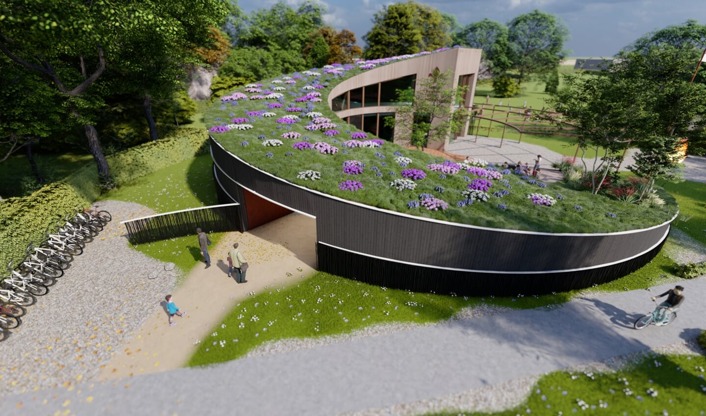 Impressie schetsontwerp nieuwe scoutinggebouw van Scouting Rooi in Sint-Oedenrode. Belanghebbenden kunnen binnenkort hierover meepraten