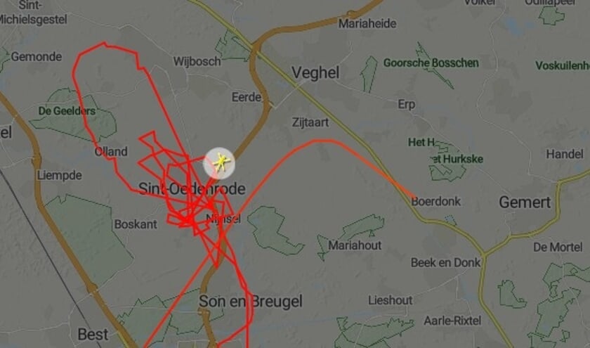 De helikopter vloog deze route.