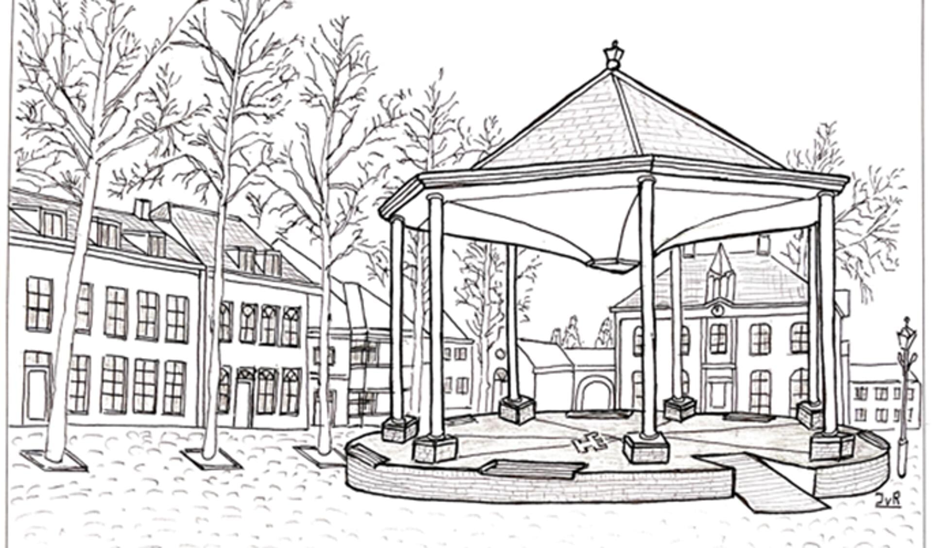 Een ideale schets van de nieuwe kiosk door de ogen van Jan van Roosmalen.