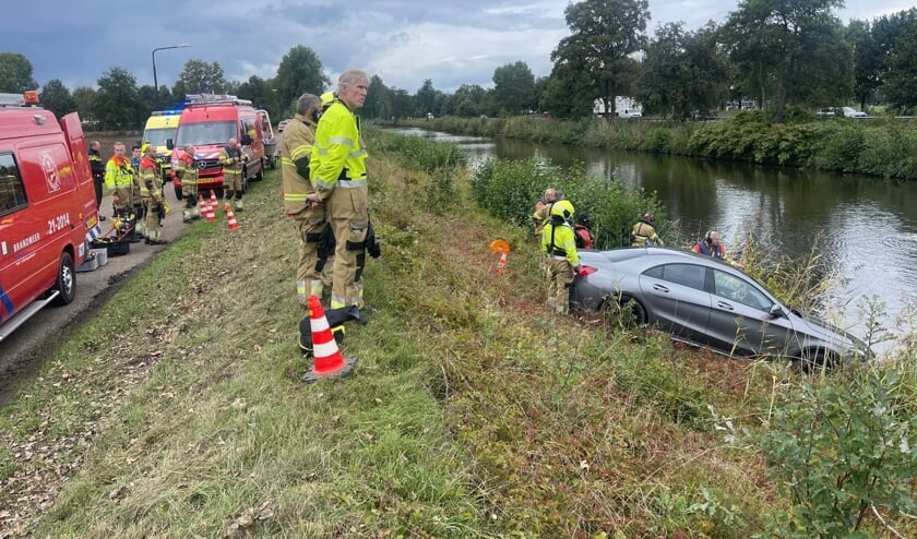 Auto te water aan de N279 ter hoogte van Erp.