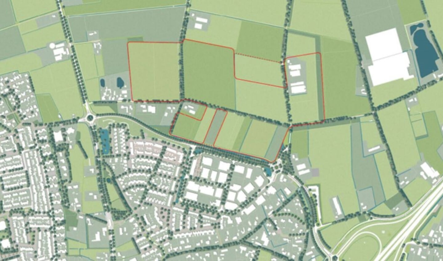 De bouw zal dan plaatsvinden tussen de rood omkaderde lijnen.