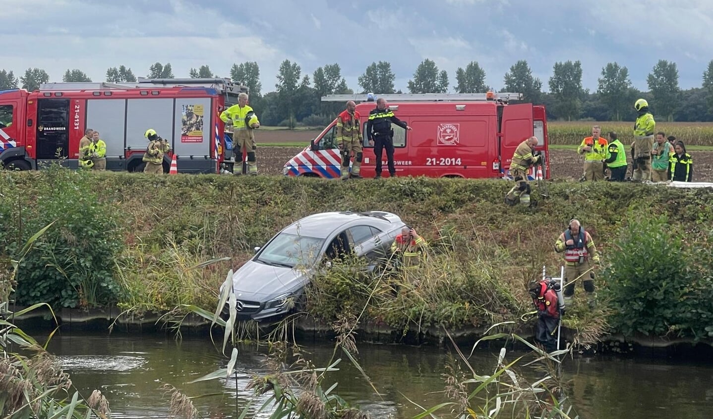 Auto te water aan de N279 ter hoogte van Erp.