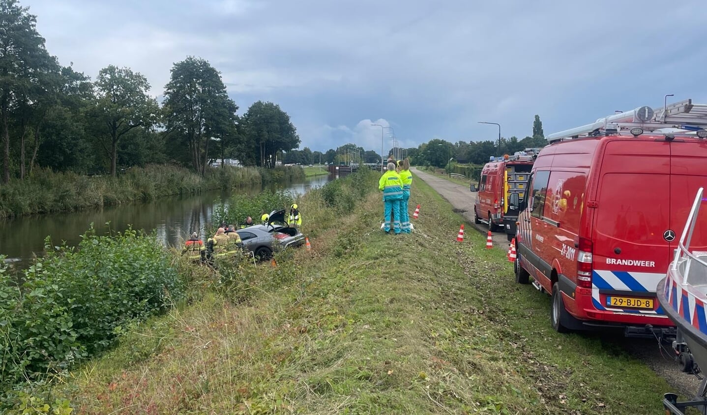 Auto te water aan de N279 ter hoogte van Erp.