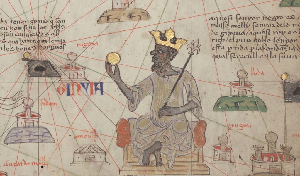 Dankzij de internationalisering van de handel werd Mansa Musa ('Koning Mozes') uit Mali de rijkste man op aarde. Hij reisde in 1324 door Caïro, op weg naar Mekka, met honderd kameelladingen (tussen de twaalf en vijftien ton) goud. Omgerekende waarde: een slordige 700 miljoen euro. (beeld wikipedia)