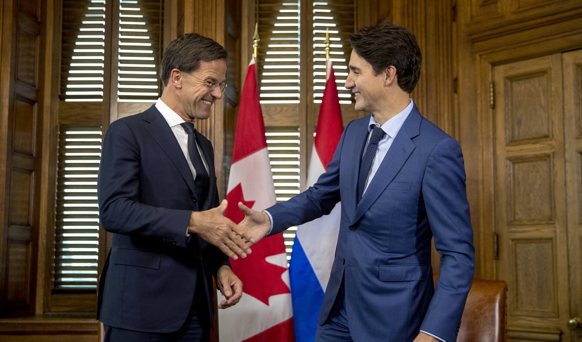 Minister-president Mark Rutte met de Canadese premier Justin Trudeau in het Torentje.