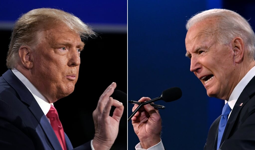 President Trump en voormalig vicepresident Joe Biden in hun tweede en laatste presidentiële debat. (beeld afp / Jim Watson, Brendan Smialowski)
