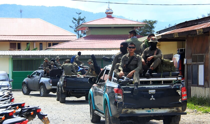 Indonesische politie-eenheden in Nduga, West-Papua.