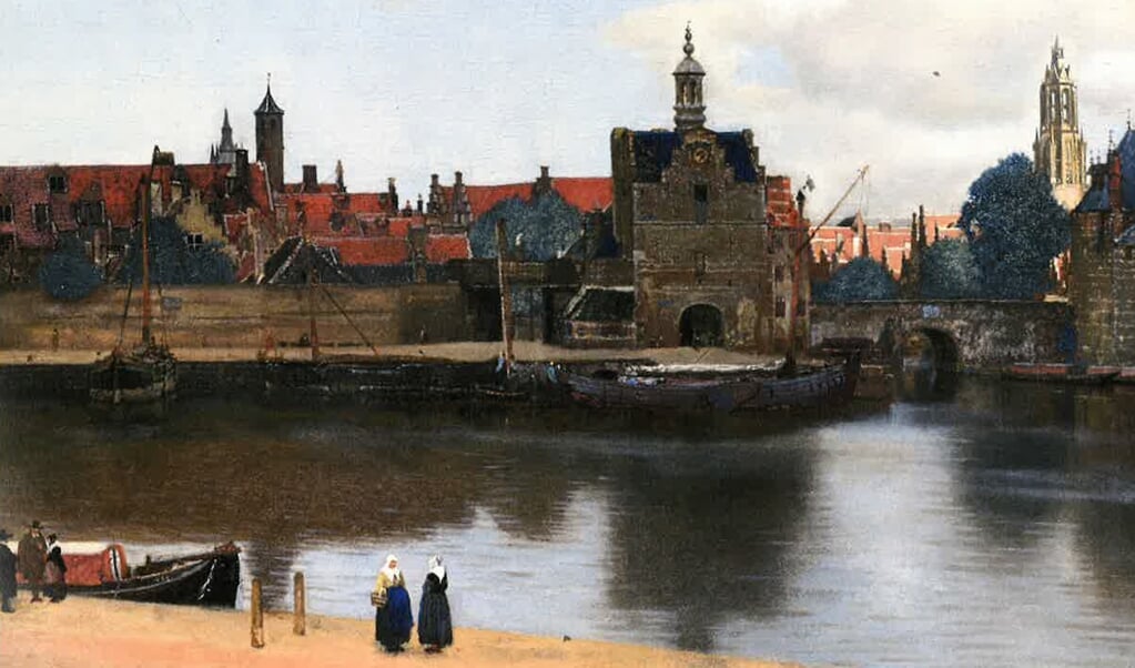 Op het schilderij Gezicht op Delft van Vermeer is een trekschuit te zien. (beeld uit besproken boek)