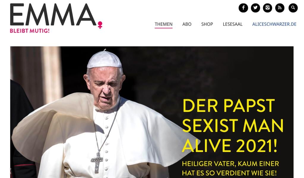 Voorpagina van de internetsite van het Duitse feministische blad EMMA.  (beeld nd)