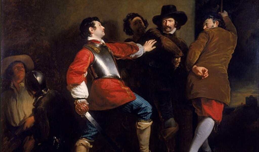 Guy Fawkes wordt gearresteerd na de mislukte aanslag.  (beeld Schilderij van Henry Peronett Briggs (ca.1823) / Wikimedia)