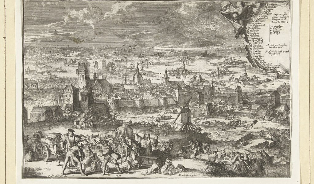 Sint-Elisabethsvloed, Romeyn de Hooghe, naar Arnold Houbraken, 1675-1677, ets en gravure. (beeld rijksmuseum amsterdam)