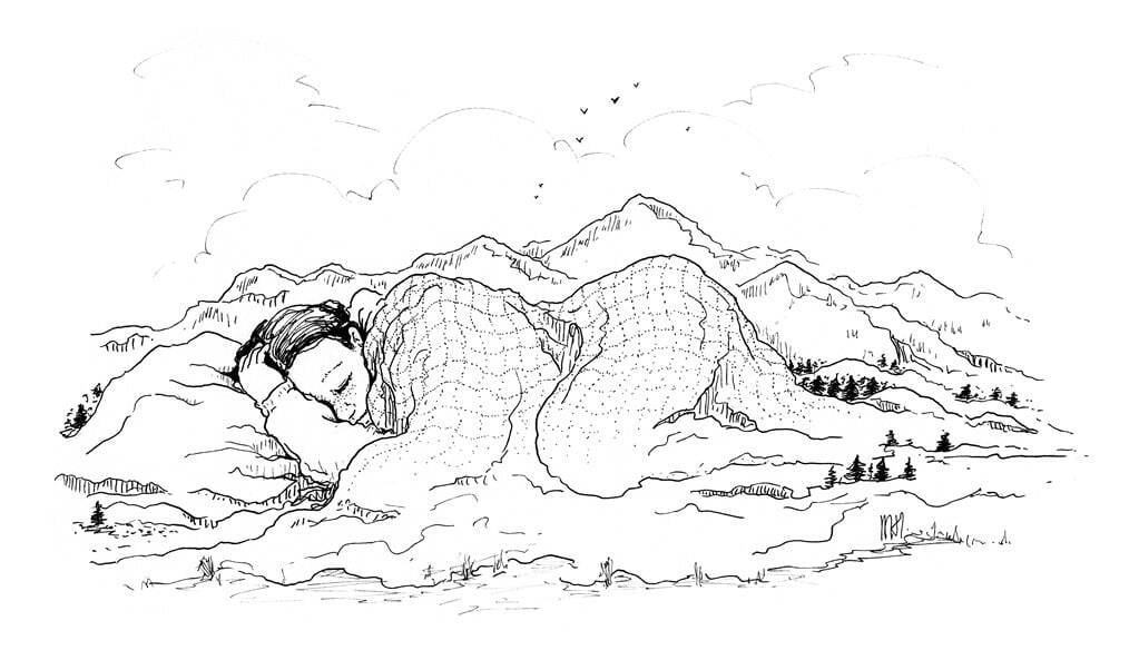 In de middag trek ik me terug, gordijnen dicht, verstopt onder een berg dekens.  (beeld Marjolein Hund)