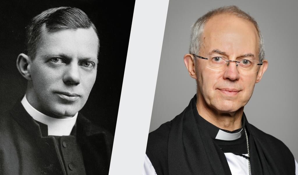 De in 1957 overleden anglicaanse bisschop George Bell (links) en de huidige aartsbisschop van Canterbury, Justin Welby. (beeld wikipedia / nd)