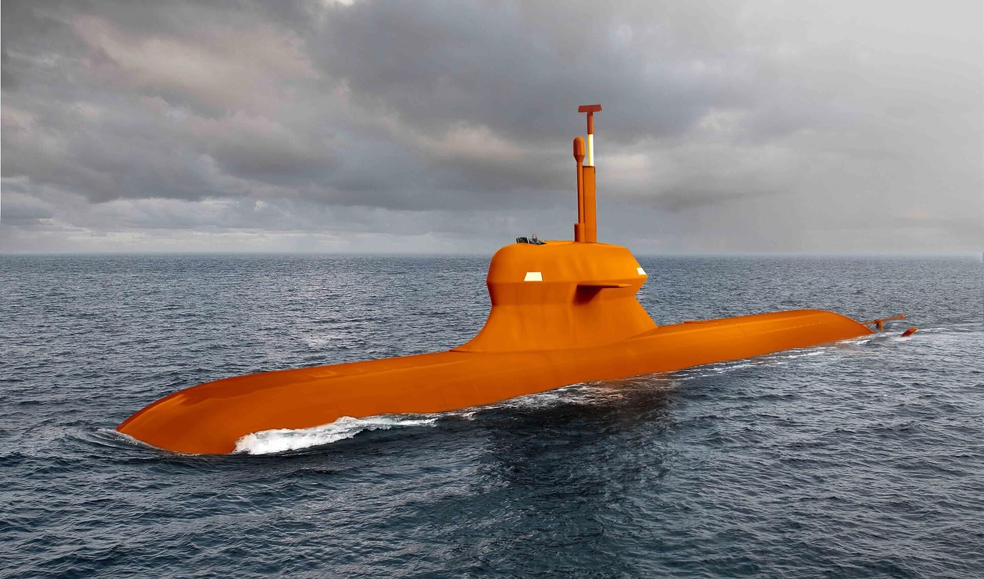 Damen/Saab presenteerde als knipoog een oranje geverfde onderzeeboot.