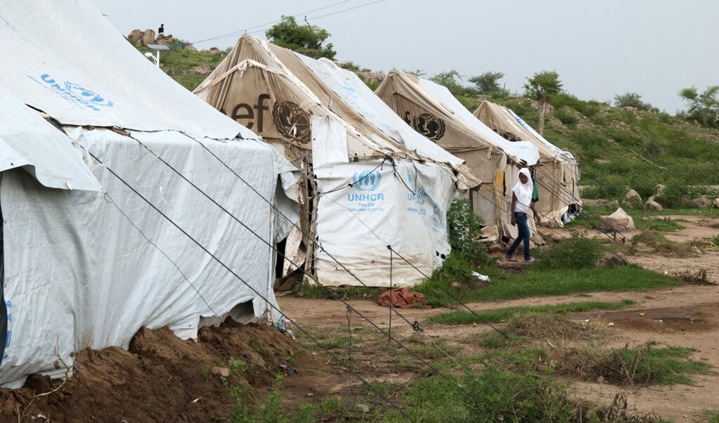 Beeld van het vluchtelingenkamp Hitsats uit september 2015.  (beeld afp Photo / Vincent Defait
 
Vincent Defait / afp)
