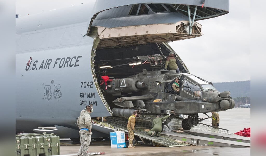 De Verenigde Staten gebruiken militaire bases zoals in Ramstein (Duitsland) als een verzamelgebied voor de inzet van hun strijdkrachten elders in de wereld en dus niet alleen voor Europa. (beeld Martin Goldhahn / dpa / afp)