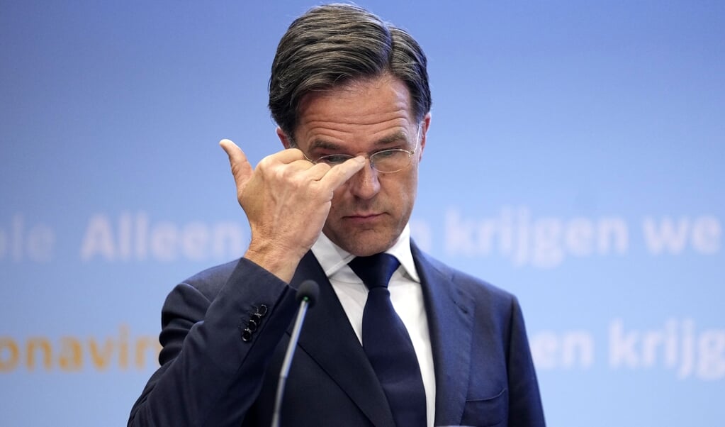Demissionair premier Mark Rutte tijdens een persconferentie over het coronavirus. (beeld anp / Phil Nijhuis)