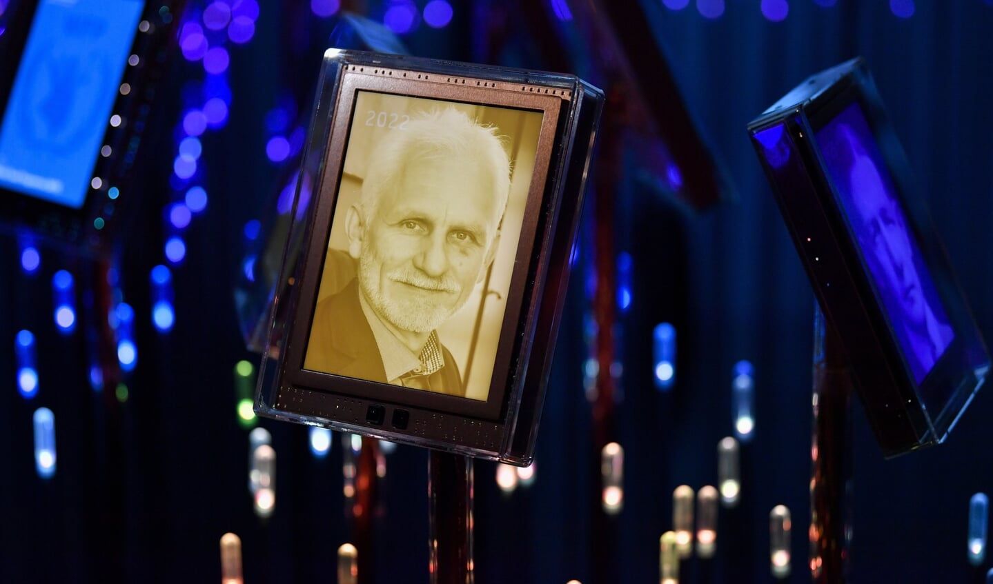 A portrait of the Nobel Peace Prize winner for 2022, Ales Bialiatski, in being updated in the Nobel's garden at the Norwegian Nobel Institute along with previous Peace Prize winners, in Oslo, Norway, 07 October 2022.