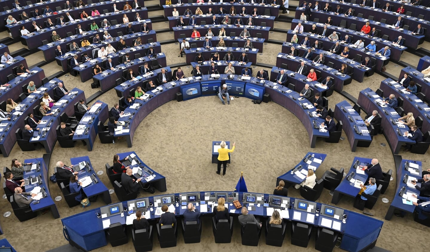 President van de Europese Commissie Ursula von der Leyen op 14 september tijdens haar State of the Union-toespraak voor het Europees Parlement in Straatsburg.