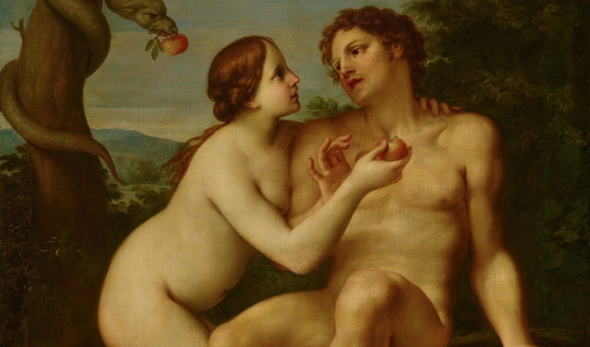 'Adam en Eva', geschilderd door Marcantonio Franceschini in 1680. Volgens de wetenschapsbijbel waren ze niet de eerste mensen, maar wel de eerste mensen die door God werden aangesproken.