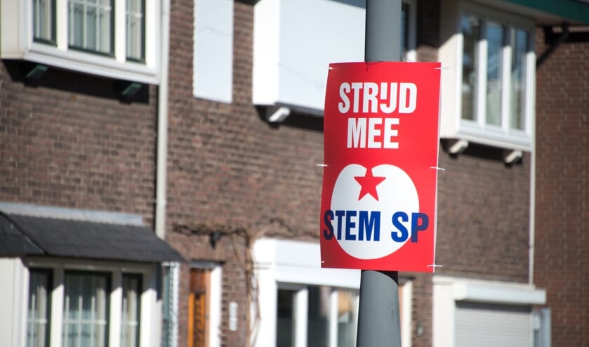 Verkiezingsbord van de SP in Heerlen.