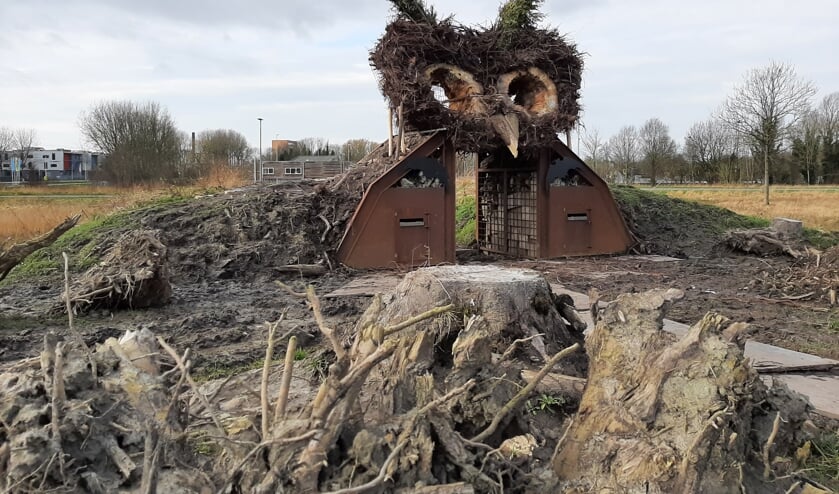 Van afval iets moois maken: de 'uilenkop' aan de Anne Vondelingweg in Leeuwarden.
