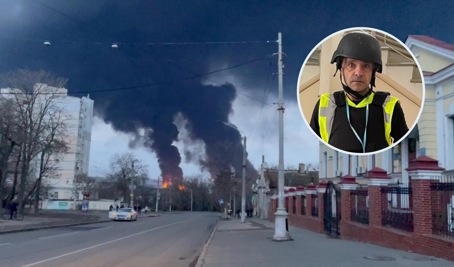 Een van de beelden die Robert Dulmers (inzet) zondagochtend maakte in Odesa.