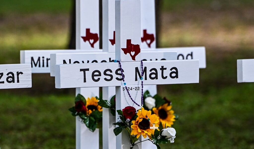 Bloemen en kruisjes bij alvast een tijdelijke gedenkplek.  (beeld afp / Chandan Khanna)
