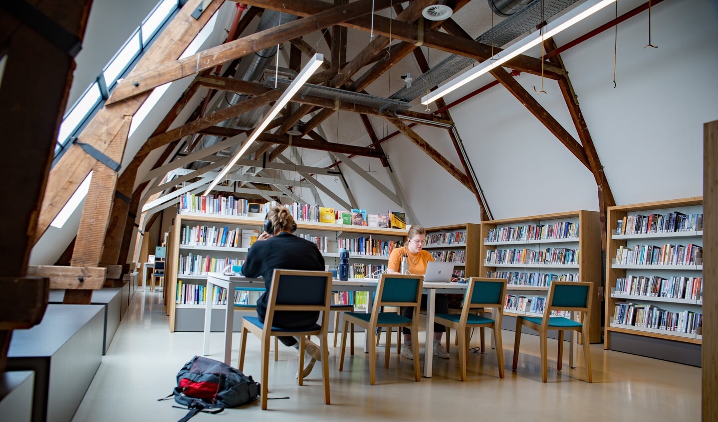 Studenten gebruiken de bibliotheek als rustige werkplek.