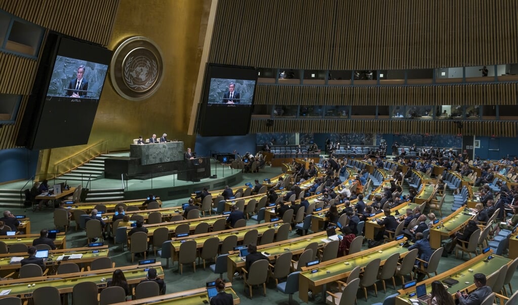 Van 1 tot 26 augustus word in New York de Toetsingsconferentie van het Verdrag over het niet verspreiden van kernwapens gehouden. Ook Nederlandse Kamerleden zijn hier aanwezig. (beeld Epa/justin Lane)