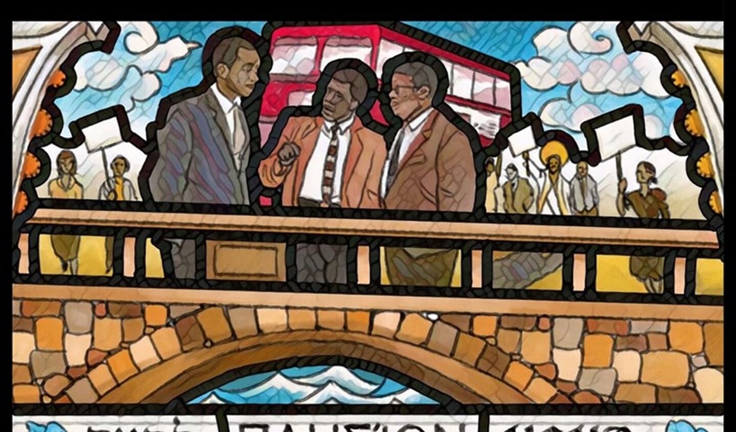 Jezus als deelnemer als de Bristol Bus Boycot van 1963.