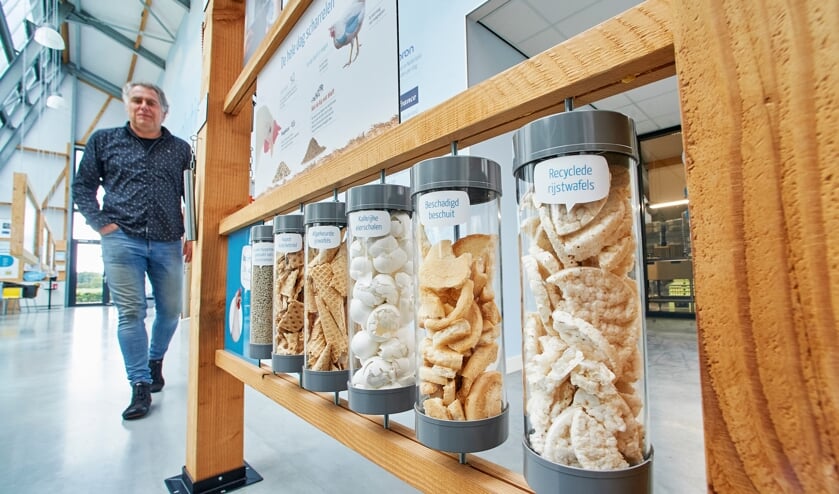 De kippen van Zanders krijgen onder meer beschadigd beschuit, kapot knäckebröd, afgekeurde ijswafels en kalkrijke eierschalen.